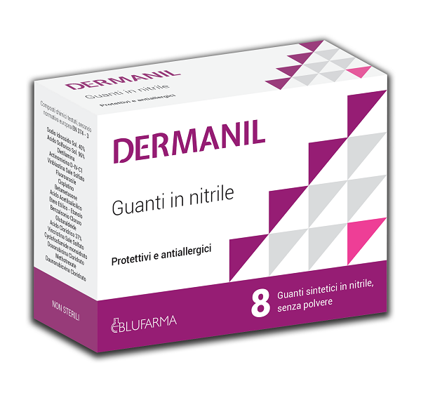 DERMANIL GUANTI PROTETTIVI ANALLERGICI IN NITRILE SENZA POLVERE 8 PEZZI - Pharmaleader