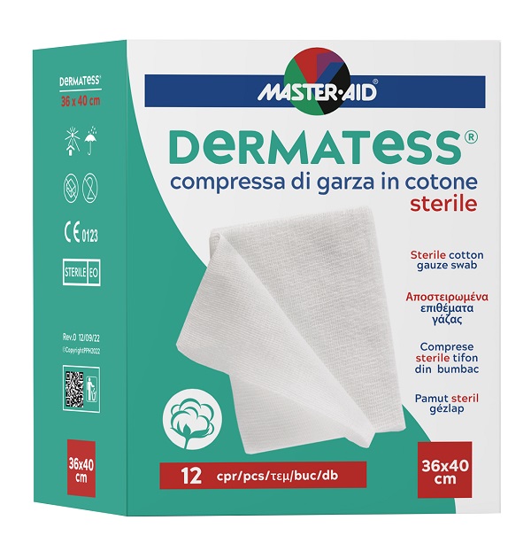 GARZA COMPRESSA MASTER-AID DERMATESS COTONE 36X40CM 12 PEZZI - Pharmaleader