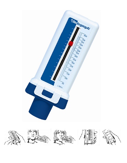 MISURATORE DI PICCO DI FLUSSO ESPIRATORIO. CONSENTE DI SORVEGLIARE EVENTUALI VARIAZIONI DEL FLUSSO FORNENDO INFORMAZIONI SULL'ANDAMENTO DELLA MALATTIA E SULL'EFFICACIA DEI FARMACI - Pharmaleader