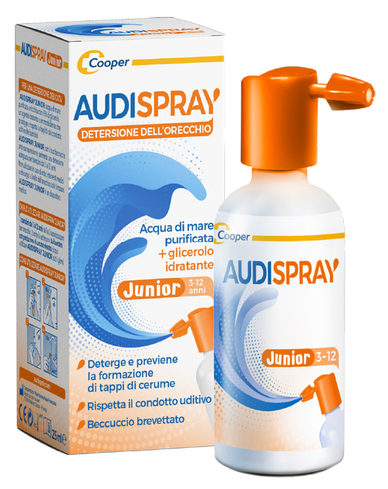 AUDISPRAY JUNIOR 3-12 ANNI SOLUZIONE DI ACQUA DI MARE IPERTONICA SPRAY SENZA GAS IGIENE ORECCHIO 25ML - Pharmaleader