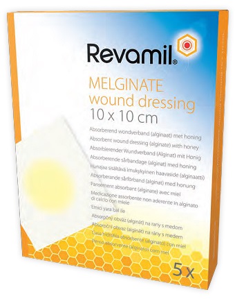 GARZA MEDICATA REVAMIL MELGINATE ALGINATO MIELE 10X10 CM 5 PEZZI - Pharmaleader