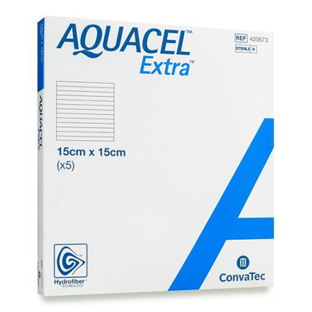 MEDICAZIONE IN TECNOLOGIA HYDROFIBER IN CARBOSSIMETILCELLULOSA SODICA E CELLULOSA RIGENERATA AQUACEL EXTRA 15X15 CM 5 PEZZI - Pharmaleader