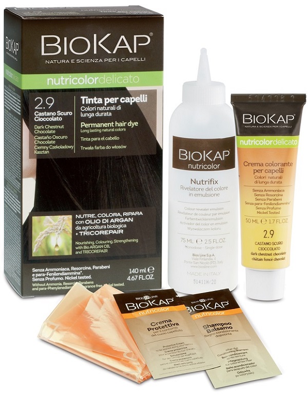 BIOKAP NUTRICOLOR DELICATO 2,9 CASTANO SCURO CIOCCOLATO TINTA TUBO + FLACONE - Pharmaleader