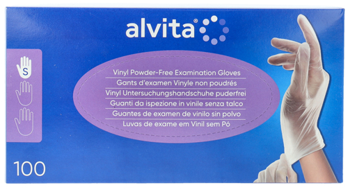 GUANTI DA ISPEZIONE ALVITA IN VINILE SENZA TALCO S 100 PEZZI - Pharmaleader