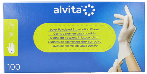 GUANTI DA ISPEZIONE ALVITA IN LATTICE TALCATI L 100 PEZZI - Pharmaleader