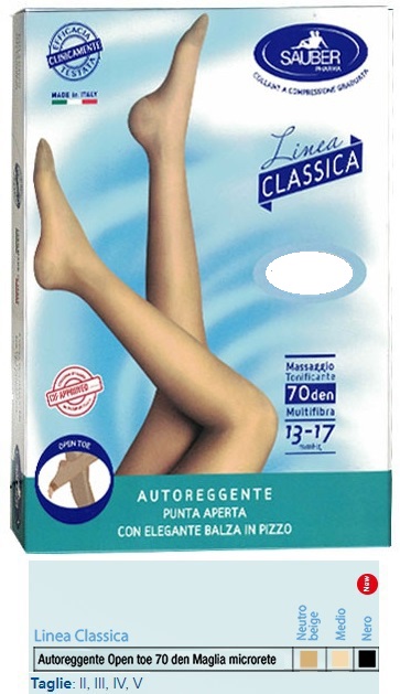SAUBER AUTOREGGENTE OPEN TOE MAGLIA MICRORETE 70 DEN COLORE NEUTRO BEIGE TAGLIA 5 LINEA CLASSICA - Pharmaleader