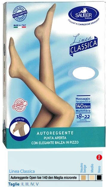 SAUBER AUTOREGGENTE OPEN TOE MAGLIA MICRORETE 140 DEN COLORE NEUTRO BEIGE TAGLIA 2 LINEA CLASSICA - Pharmaleader