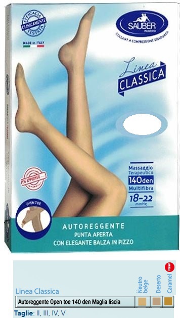 SAUBER AUTOREGGENTE OPEN TOE MAGLIA LISCIA 140 DEN COLORE NEUTRO BEIGE TAGLIA 2 LINEA CLASSICA - Pharmaleader