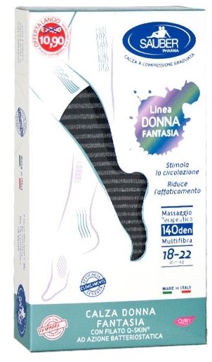 SAUBER CALZA DONNA FANTASIA FILATO Q-SKIN 140 DEN NERO RIGA FITTA GRIGIA TAGLIA M PROMO - Pharmaleader