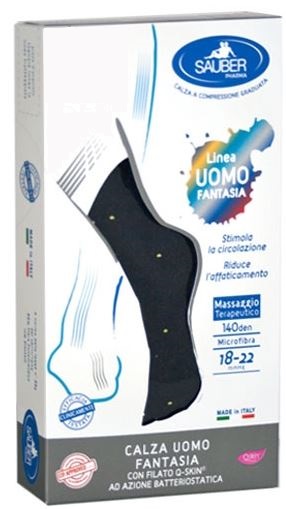 SAUBER CALZA UOMO FANTASIA Q-SKIN 140 DEN BLU POIS GIALLI TAGLIA M - Pharmaleader
