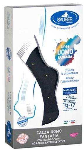 SAUBER CALZA UOMO FANTASIA Q-SKIN 70 DEN BLU POIS GIALLI TAGLIA G - Pharmaleader