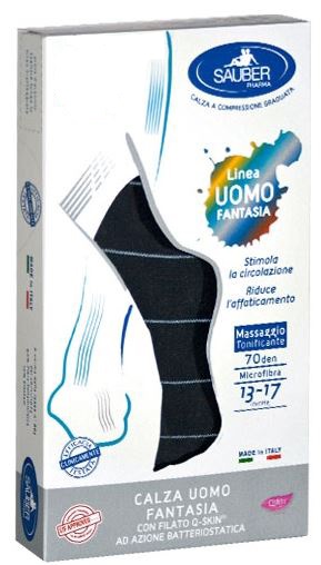SAUBER CALZA UOMO FANTASIA Q-SKIN 70 DEN BLU RIGA SOTTILE GHIACCIO TAGLIA M - Pharmaleader