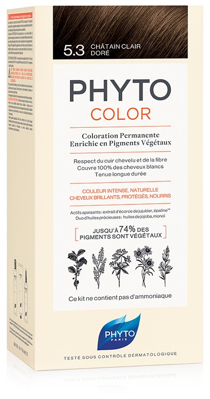 PHYTOCOLOR 5,3 CASTANO CHIARO DORATO LATTE + CREMA + MASCHERA + PAIO DI GUANTI - Pharmaleader