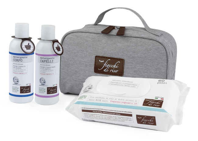 FIOCCHI DI RISO COFANETTO BAGNETTO 1 DETERGENTE CORPO 200 ML + 1 DETERGENTE CAPELLI 200 ML + SALVIETE ACQUA NON ACQUA 60 PEZZI + BEAUTY - Pharmaleader