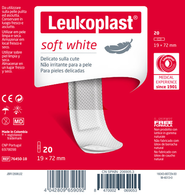 LEUKOPLAST SOFT WHITE 72 X 19 CM 20 PEZZI - Pharmaleader