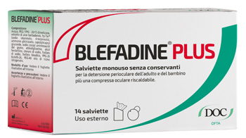 BLEFADINE PLUS 14 SALVIETTE PER DETERSIONE PERIOCULARE + 1 COMPRESSA RISCALDABILE - Pharmaleader
