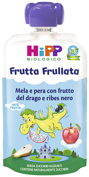HIPP BIO FRUTTA FRULLATA DRAGONE MELA PERA FRUTTA DEL DRAGO RIBES NERO 90 G - Pharmaleader