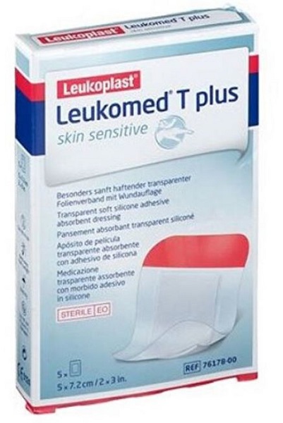 LEUKOMED T PLUS SKIN SENSITIVE MEDICAZIONE POST-OPERATORIA TRASPARENTE IMPERMEABILE CON MASSA ADESIVA AL SILICONE 5X7,2CM 5 PEZZI - Pharmaleader