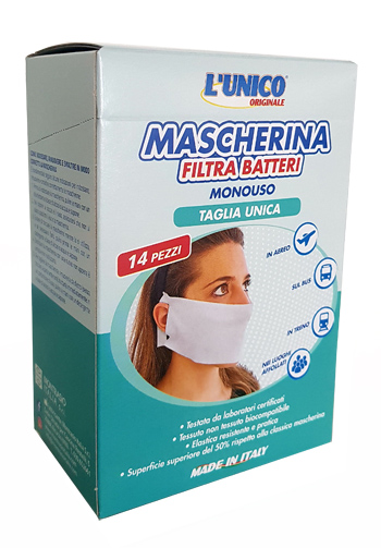 L'UNICO ORIGINALE MASCHERINA IN TESSUTO NON TESSUTO FILTRA BATTERI 14 PEZZI - Pharmaleader