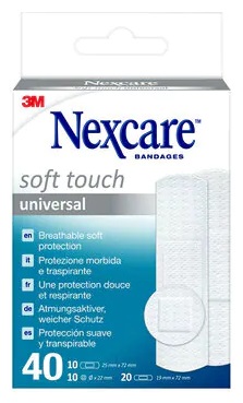 CEROTTO PREPARATO NEXCARE SOFT TOUCH UNIVERSAL 3 MISURE 20 CEROTTI 19X72MM + 10 CEROTTI 25X72MM + 10 CEROTTI TONDI 22,5 MM - Pharmaleader