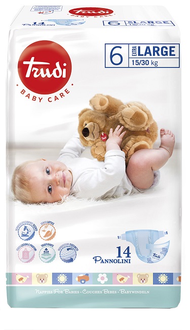 TRUDI BABY CARE PANNOLINO BAMBINI EXTRALARGE 15/30 KG 14 PEZZI - Pharmaleader