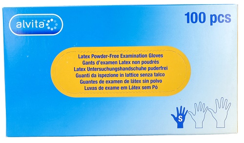 GUANTI DA ISPEZIONE ALVITA IN LATTICE SENZA TALCO S 100 PEZZI - Pharmaleader
