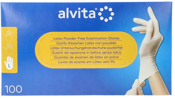 GUANTI DA ISPEZIONE ALVITA IN LATTICE SENZA TALCO L 100 PEZZI - Pharmaleader