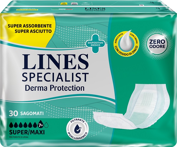 PANNOLONE PER INCONTINENZA LINES SPECIALIST DERMA SAGOMATO SUPER+ 30 PEZZI - Pharmaleader