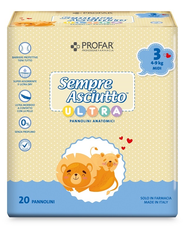 PANNOLINI PROFAR SEMPRE ASCIUTTO ULTRA MIDI 4/9 KG 20 PEZZI - Pharmaleader
