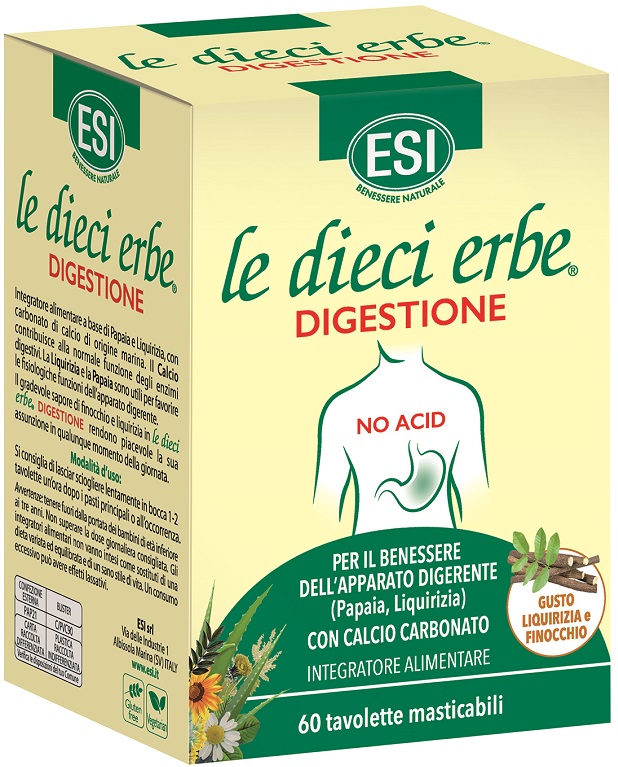 ESI LE DIECI ERBE DIGESTIONE NO ACID 60 TAVOLETTE MASTICABILI - Pharmaleader
